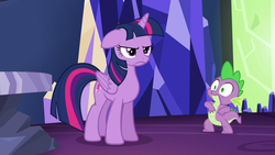 Size: 1280x720 | Tagged: safe, screencap, spike, twilight sparkle, alicorn, pony, g4, what about discord?, female, floppy ears, grumpy, grumpy twilight, mare, twilight sparkle (alicorn)