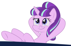Size: 1500x975 | Tagged: safe, artist:qwertyuiopoiuytrewq, starlight glimmer, pony, unicorn, g4, the cutie re-mark, crossed hooves, cute, female, glimmerbetes, hooves on the table, meme, s5 starlight, simple background, sitting, smug, smuglight glimmer, solo, transparent background, welcome home twilight