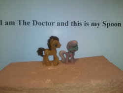 Size: 2560x1920 | Tagged: safe, doctor whooves, silver spoon, time turner, earth pony, pony, g4, blind bag, doctor who, irl, male, peter capaldi, photo, pun, reference, stallion, toy, twelfth doctor