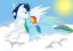 Size: 799x557 | Tagged: safe, artist:colourstrike, rainbow dash, soarin', pony, g4, female, male, preggo dash, pregnant, ship:soarindash, shipping, straight