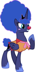 Size: 1829x3735 | Tagged: safe, artist:megarainbowdash2000, princess luna, alicorn, pony, g4, the cutie re-mark, afro, alternate timeline, chaotic timeline, clothes, clown, clown luna, clown nose, cute, female, grin, lunabetes, red nose, simple background, smiling, solo, squee, transparent background, vector
