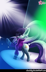 Size: 573x900 | Tagged: safe, artist:clouddg, coloratura, earth pony, pony, g4, the mane attraction, audience, countess coloratura, female, open mouth, raised hoof, signature, singing, solo, spotlight, stage
