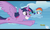 Size: 800x480 | Tagged: safe, screencap, rainbow dash, twilight sparkle, alicorn, pony, g4, the cutie re-mark, discovery family logo, female, filly rainbow dash, flying, grin, mare, twilest dashle, twilight is a foal fiddler, twilight sparkle (alicorn)