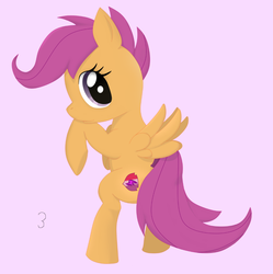 Size: 895x897 | Tagged: safe, artist:i_luv_scootaloo, scootaloo, pegasus, pony, crusaders of the lost mark, g4, cutie mark, female, filly, looking at you, looking back, looking back at you, purple background, rearing, simple background, solo, spread wings, the cmc's cutie marks, wings