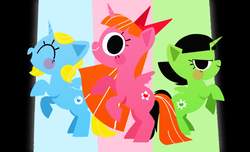 Size: 1024x622 | Tagged: safe, artist:fishby, oc, oc only, blossom (powerpuff girls), bubbles (powerpuff girls), buttercup (powerpuff girls), crossover, lineless, looking at you, the powerpuff girls