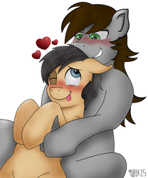 Size: 2500x3000 | Tagged: safe, artist:zb, oc, oc only, oc:cogs fixmore, oc:jack armstrong, blushing, cuddling, gay, heart, high res, male, snuggling, stallion, stallion on stallion