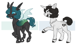 Size: 966x557 | Tagged: safe, artist:bajingzang, oc, oc only, oc:monica, changeling, pony, unicorn, female, simple background