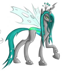 Size: 1131x1280 | Tagged: safe, artist:iamwrath, queen chrysalis, changeling, changeling queen, g4, crown, female, jewelry, regalia, smiling, solo
