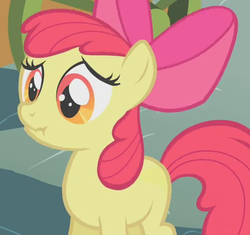 Size: 510x480 | Tagged: safe, screencap, apple bloom, earth pony, pony, call of the cutie, g4, cropped, female, scrunchy face, solo