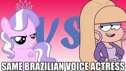 Size: 960x540 | Tagged: safe, diamond tiara, g4, brazil, brazilian portuguese, exploitable meme, flora paulita, gravity falls, male, meme, pacifica northwest, same voice actor