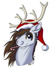 Size: 787x1079 | Tagged: safe, artist:carnivorouscaribou, oc, oc only, oc:rough sketch (carnivorouscaribou), antlers, candy, candy cane, food, hat, portrait, santa hat, smiling, solo