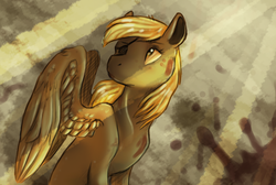 Size: 928x622 | Tagged: safe, artist:baisre, derpy hooves, pegasus, pony, g4, crepuscular rays, epic derpy, eyepatch, female, mare, solo, wings