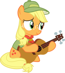 Size: 5316x6000 | Tagged: safe, artist:slb94, applejack, g4, the mane attraction, absurd resolution, female, filly, guitar, simple background, sitting, solo, transparent background, vector, younger