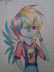 Size: 1536x2048 | Tagged: safe, artist:desenhos-bugadinhos, rainbow dash, anthro, g4, female, lined paper, solo, traditional art
