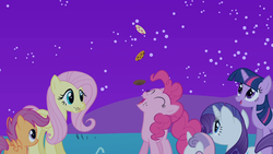 Size: 1366x768 | Tagged: safe, screencap, fluttershy, pinkie pie, rarity, scootaloo, sweetie belle, twilight sparkle, g4, owl's well that ends well, cookie, food, rarity looking at food