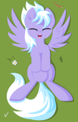 Size: 1280x1992 | Tagged: safe, artist:backgroundponi, cloudchaser, pegasus, pony, g4, cute, eyes closed, female, grass, mare, on back, open mouth, smiling, solo, spread wings, wings