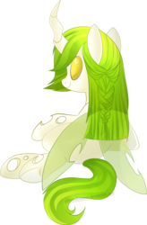 Size: 1695x2583 | Tagged: safe, artist:xwhitedreamsx, oc, oc only, oc:melody swiftsong, changeling, albino changeling, green changeling, simple background, solo, transparent background, white changeling