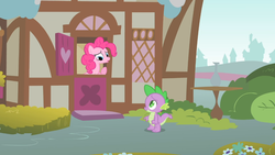 Size: 1366x768 | Tagged: safe, screencap, pinkie pie, spike, g4, owl's well that ends well