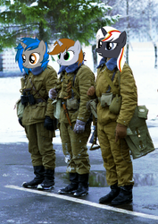 Size: 1800x2548 | Tagged: safe, derpibooru exclusive, edit, oc, oc:homage, oc:littlepip, oc:velvet remedy, human, fallout equestria, army, clothes, irl, irl human, jacket, military uniform, photo, russian, soviet soldier, soviet union