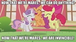 Size: 888x499 | Tagged: safe, apple bloom, scootaloo, sweetie belle, crusaders of the lost mark, g4, cutie mark, cutie mark crusaders, image macro, meme, song reference, spongebob squarepants, the cmc's cutie marks, the spongebob squarepants movie