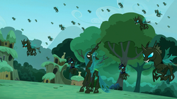 Size: 1600x900 | Tagged: safe, screencap, queen chrysalis, changeling, changeling queen, g4, the cutie re-mark, alternate timeline, armor, changeling officer, chrysalis resistance timeline, female, flying