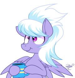 Size: 1500x1560 | Tagged: dead source, safe, artist:php92, cloudchaser, pegasus, pony, g4, coffee, coffee mug, cute, female, food, simple background, smiling, solo, transparent background