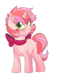Size: 1024x1260 | Tagged: safe, artist:craftedfun3, oc, oc only, oc:radiant percussion, blushing, female, filly, offspring, parent:button mash, parent:sweetie belle, parents:sweetiemash, simple background, solo, white background