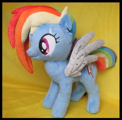 Size: 3485x3447 | Tagged: safe, artist:jillah92, rainbow dash, g4, the cutie re-mark, alternate timeline, apocalypse dash, crystal war timeline, high res, irl, photo, plushie, prosthetics, scar, solo, that was fast, torn ear