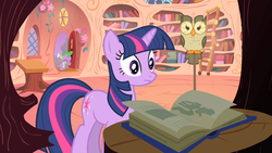 Size: 1366x768 | Tagged: safe, screencap, owlowiscious, spike, twilight sparkle, g4, owl's well that ends well