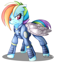 Size: 1000x1094 | Tagged: safe, artist:pillonchou, rainbow dash, g4, the cutie re-mark, alternate timeline, amputee, apocalypse dash, augmented, badass, crystal war timeline, female, prosthetic limb, prosthetic wing, prosthetics, scar, simple background, solo, torn ear, transparent background
