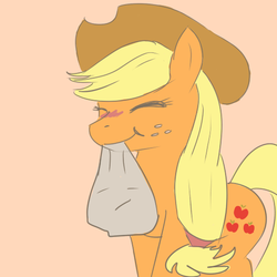 Size: 512x512 | Tagged: safe, artist:koportable, applejack, earth pony, pony, g4, applejackasks, bag, female, mouth hold, solo