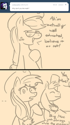 Size: 643x1141 | Tagged: safe, artist:koportable, applejack, big macintosh, earth pony, pony, g4, applejackasks, comic, duo, glasses, male, monochrome, stallion