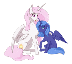 Size: 1500x1327 | Tagged: safe, artist:sugarcup, princess celestia, princess luna, alicorn, pony, g4, cewestia, crying, cute, female, filly, floppy ears, hug, mare, pink-mane celestia, s1 luna, simple background, sisters, sitting, transparent background, younger