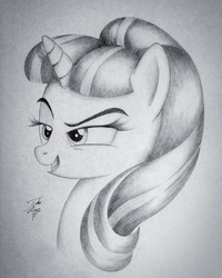 Size: 2448x3060 | Tagged: safe, artist:theasce, starlight glimmer, g4, female, high res, monochrome, solo, traditional art