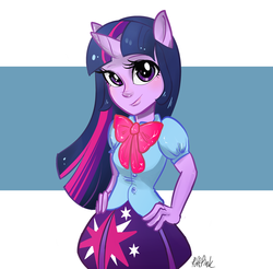 Size: 2000x1966 | Tagged: safe, artist:puffpink, twilight sparkle, equestria girls, g4, female, horn, ponied up, pony ears, smiling, solo