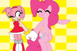 Size: 2040x1356 | Tagged: safe, artist:saberwhitetiger, pinkie pie, earth pony, pony, g4, amy rose, bipedal, crossover, sonic the hedgehog (series)