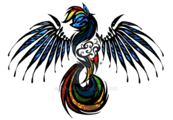 Size: 900x625 | Tagged: safe, artist:skrayle, rainbow dash, g4, commission, female, solo, stained glass, tribal, watermark