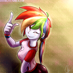 Size: 2100x2100 | Tagged: safe, artist:manic-the-lad, rainbow dash, equestria girls, g4, a dash of everything, alternate clothes, alternate hairstyle, cute, dashabetes, female, high res, ponytail, solo
