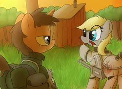 Size: 1500x1100 | Tagged: safe, artist:datte-before-dawn, oc, oc only, oc:icepick, oc:permittivity, fallout equestria, fallout equestria: transient, icetivity, power armor, powered exoskeleton