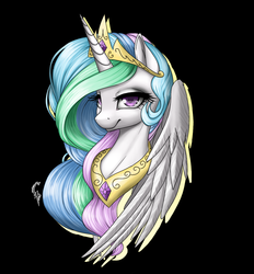 Size: 1263x1360 | Tagged: safe, artist:calyartist, princess celestia, g4, bedroom eyes, bust, colored pupils, female, portrait, smiling, solo