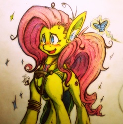 Size: 2282x2305 | Tagged: safe, artist:tamikimaru, fluttershy, pegasus, pony, g4, 2015, a day in everfree, butterfly power, contest entry, female, high res, solo, traditional art