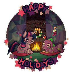 Size: 500x500 | Tagged: dead source, safe, artist:panyang-panyang, spike, twilight sparkle, alicorn, pony, g4, animated, christmas, female, fire, happy holidays, mare, reading, twilight sparkle (alicorn)
