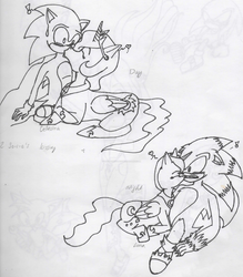 Size: 1600x1826 | Tagged: safe, artist:winxsonicfan12, princess celestia, princess luna, g4, crossover, kissing, knuckles the echidna, male, miles "tails" prower, monochrome, shipping, sonic the hedgehog, sonic the hedgehog (series), sonic the werehog, soniclestia, sonicluna, traditional art, watermark