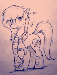 Size: 2016x2637 | Tagged: safe, artist:tamikimaru, oc, oc only, oc:brightness, clothes, cutie mark, heart, high res, monochrome, scarf, smiling, solo, traditional art, wristwatch