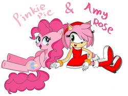 Size: 645x484 | Tagged: safe, artist:crazyfanofmlpordasha, pinkie pie, g4, amy rose, crossover, sonic the hedgehog (series)