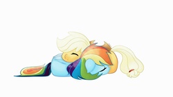 Size: 2560x1440 | Tagged: safe, artist:doqwor, applejack, rainbow dash, g4, cute, female, lesbian, ship:appledash, shipping, sleeping