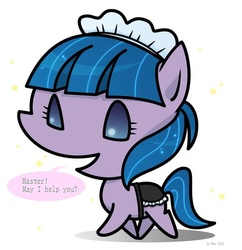 Size: 600x620 | Tagged: safe, artist:sechst_himmel, tote bag (g4), earth pony, pony, crusaders of the lost mark, g4, background pony, clothes, maid, master, solo, speech