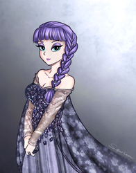 Size: 573x731 | Tagged: safe, artist:superkeen, boulder (g4), maud pie, human, g4, beautiful, cleavage, clothes, costume, crossover, disney, dress, elsa, female, frozen (movie), humanized, lipstick, smiling, solo, when she smiles