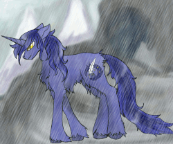 Size: 4023x3352 | Tagged: safe, artist:thepurpleusagi, oc, oc only, oc:free form, gif, mountain, mountain range, non-animated gif, rain, sad, shadhavar, snow