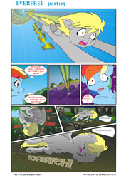 Size: 6611x9344 | Tagged: safe, artist:jeremy3, derpy hooves, rainbow dash, pegasus, pony, comic:everfree, g4, absurd resolution, comic, crash landing, female, mare, sonic boom, this ended in pain